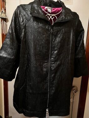 WD.NY Black Textured Zip-Front Trench Coat